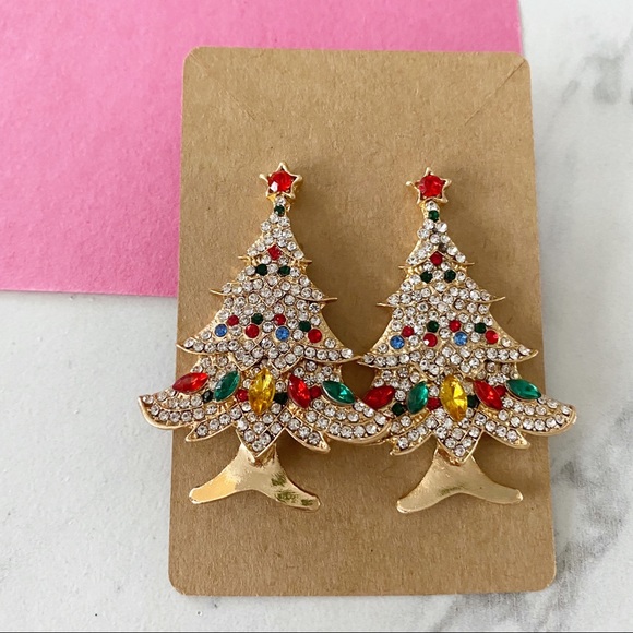 Jewelry - 2/$30 Rhinestone Christmas Tree Earrings